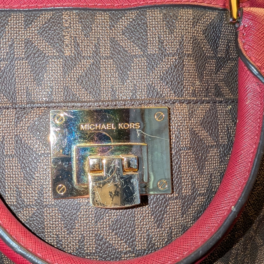 Michael Kors Red and Brown Satchel - Picture 2 of 5